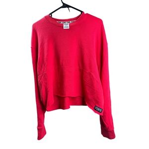 Victoria's Secret PINK Red Crewneck Sweatshirt Snap Sleeve Pullover Top